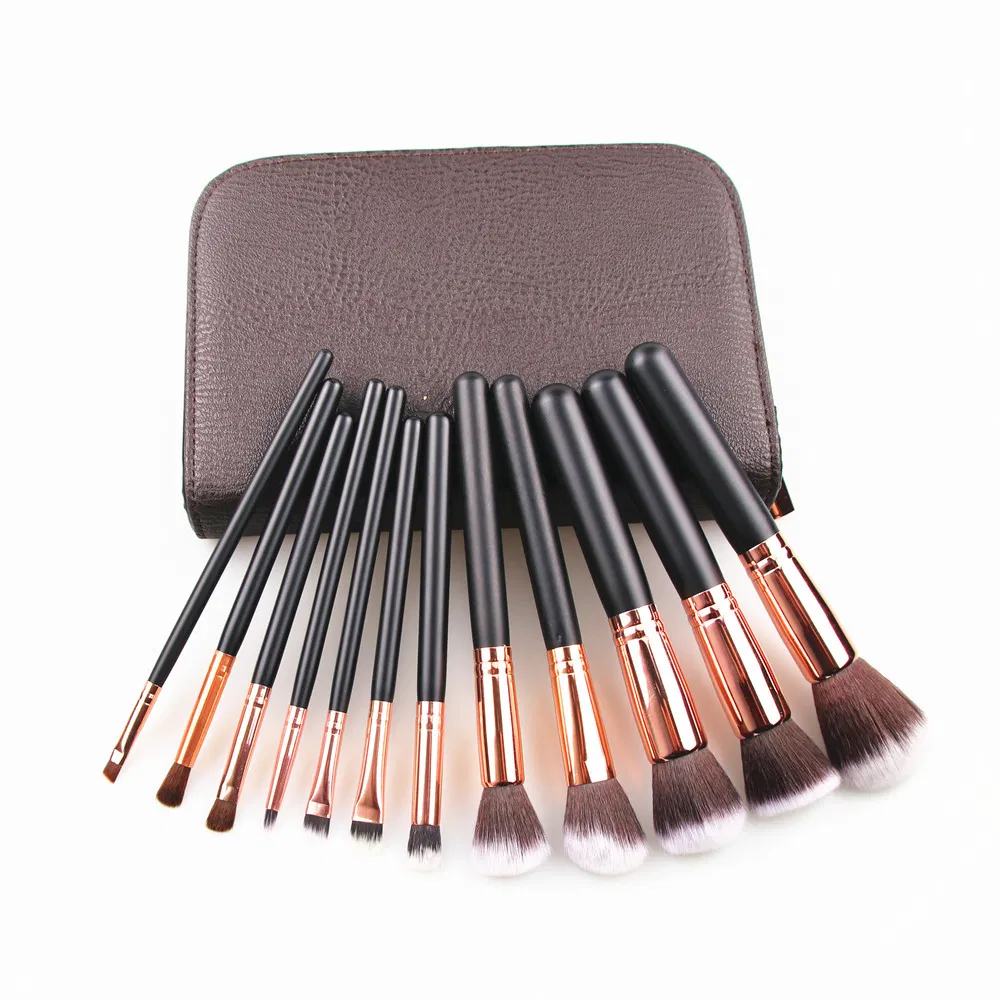 Conjunto de Pincéis de Maquiagem de Madeira Sintética Personalizados Beautichen 12 PCS Etiqueta Privada Pincéis de Maquiagem Feitos à Mão Personalizados