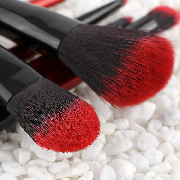 Pincéis de Maquiagem de Alta Qualidade 6PCS com Cabo Rosa Vermelho e Cerdas Sintéticas Veganas Ferrule Prata Personalização de Logo de Alta Qualidade