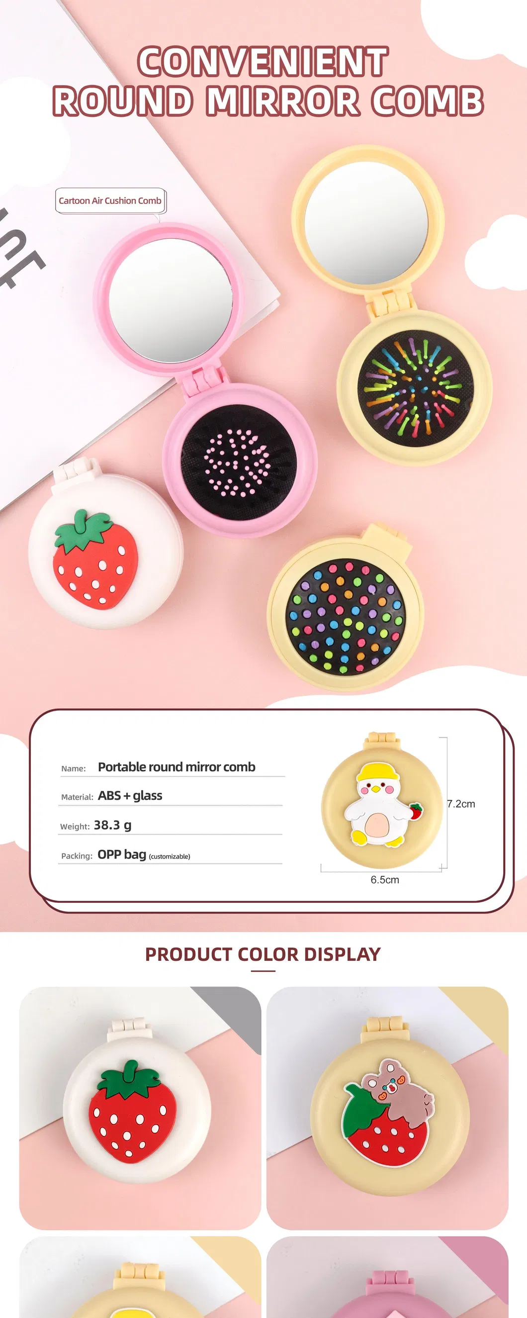 Pente espelho portátil mini airbag criativo personalizado em forma de cartoon super fofo 1