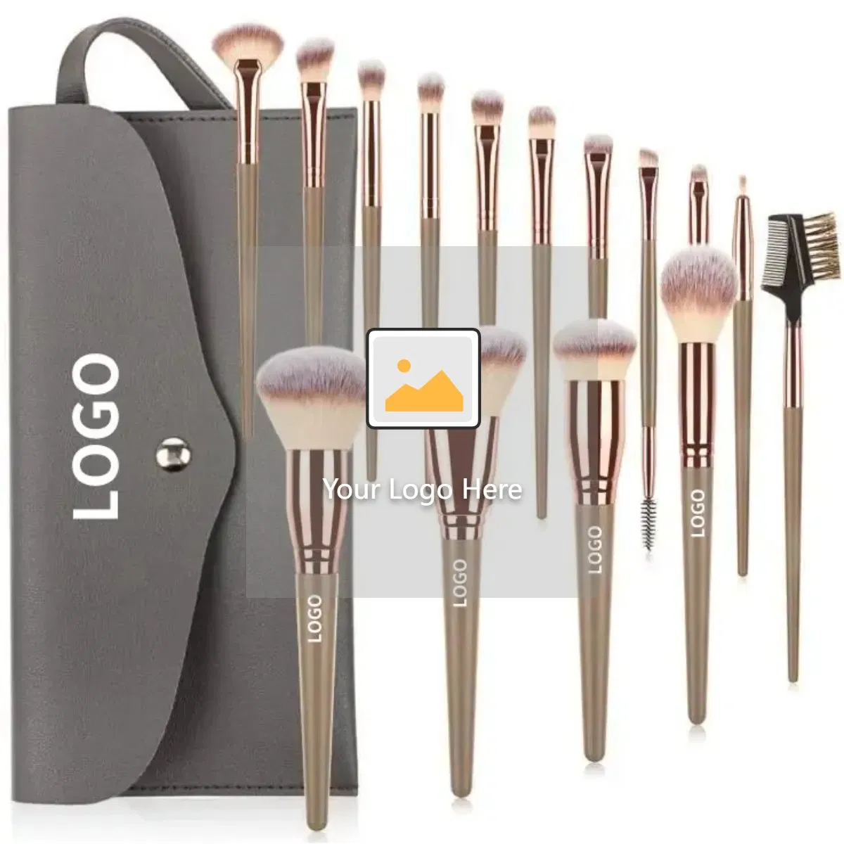 Conjunto de Pincéis de Maquiagem Veganos Portáteis com Estojo para Pó e Base