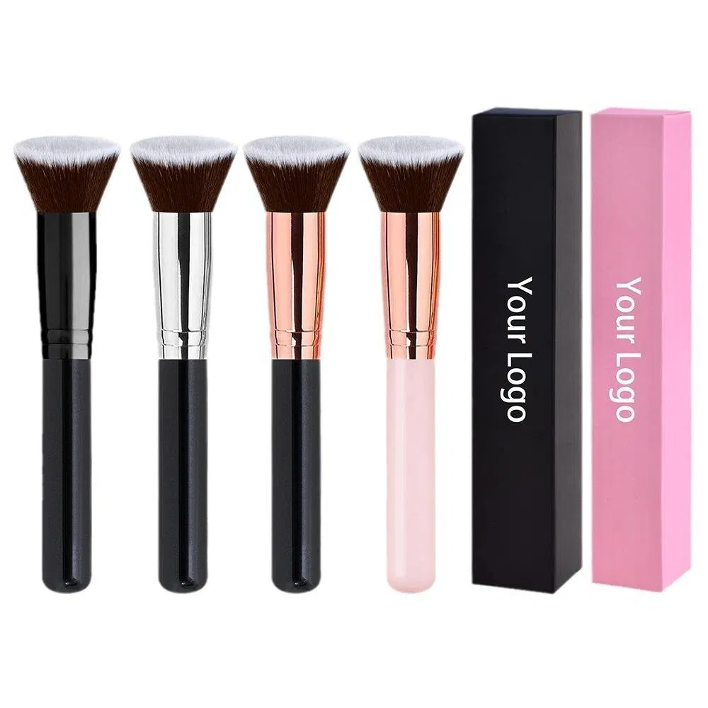 Pincel de Fundação Kabuki com Cabo de Madeira Personalizado para Maquiagem Líquida Flat
