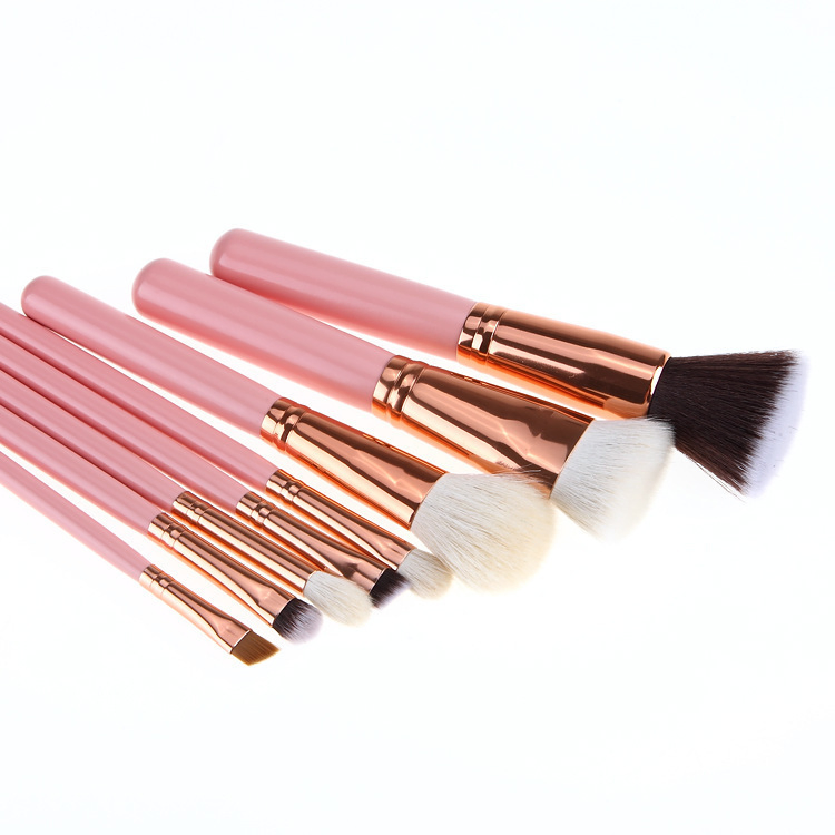 Conjunto de Pincéis de Maquiagem Beautichen 8PCS Rosa e Madeira - Conjunto Completo de Ferramentas Cosméticas para Pó, Corretivo, Sombras