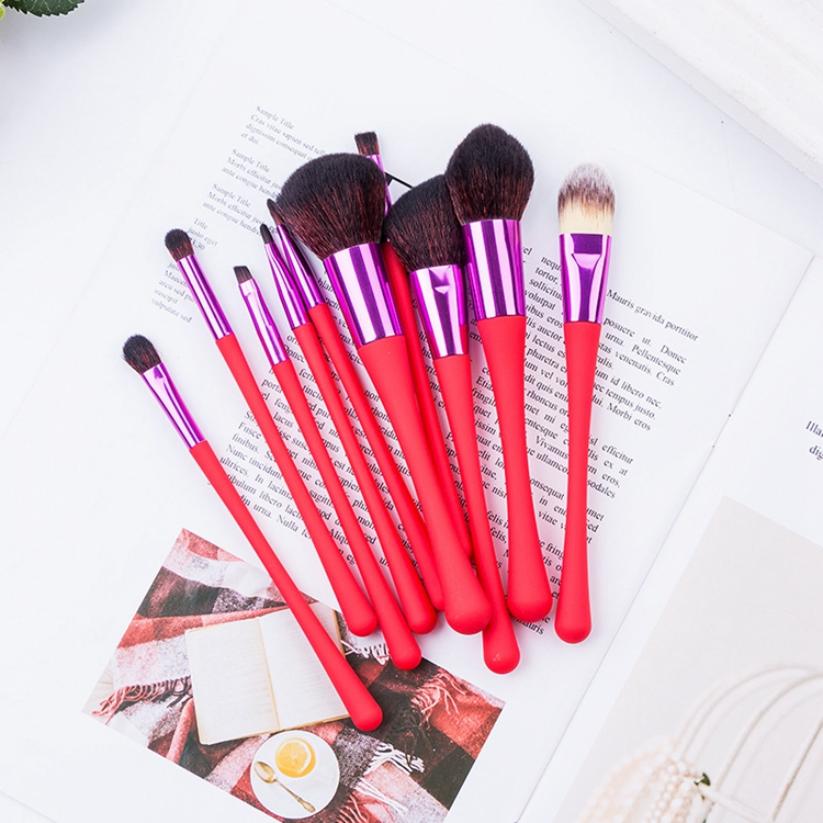 Crie Sua Própria Marca Logotipo Personalizado 10PCS Conjunto de Pincéis de Maquiagem de Cabelo Sintético Vermelho Azul Rótulo Privado para Ferramenta Cosmética de Beleza Feminina