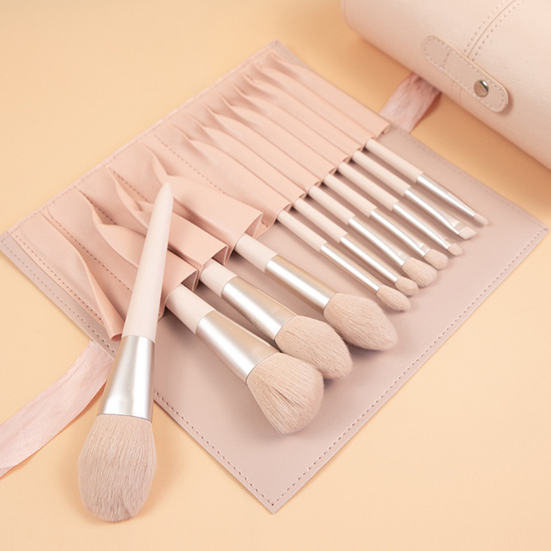 Conjunto de Pincéis de Maquiagem Soft Pink Beautichen 10PCS com Estojo de Couro PU – Pincéis Cosméticos Profissionais para Base, Pó, Sombra, Mistura, Contorno