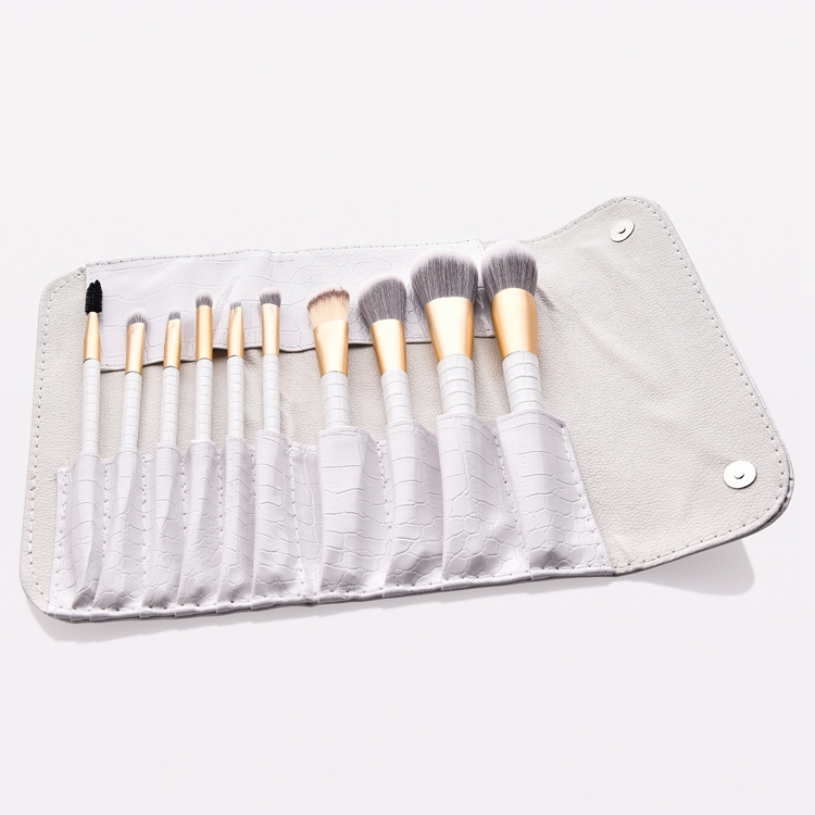 10PCS Conjunto de Pincéis de Maquiagem Personalizados Brancos de Madeira com Bolsa de Cosméticos PU Opcional