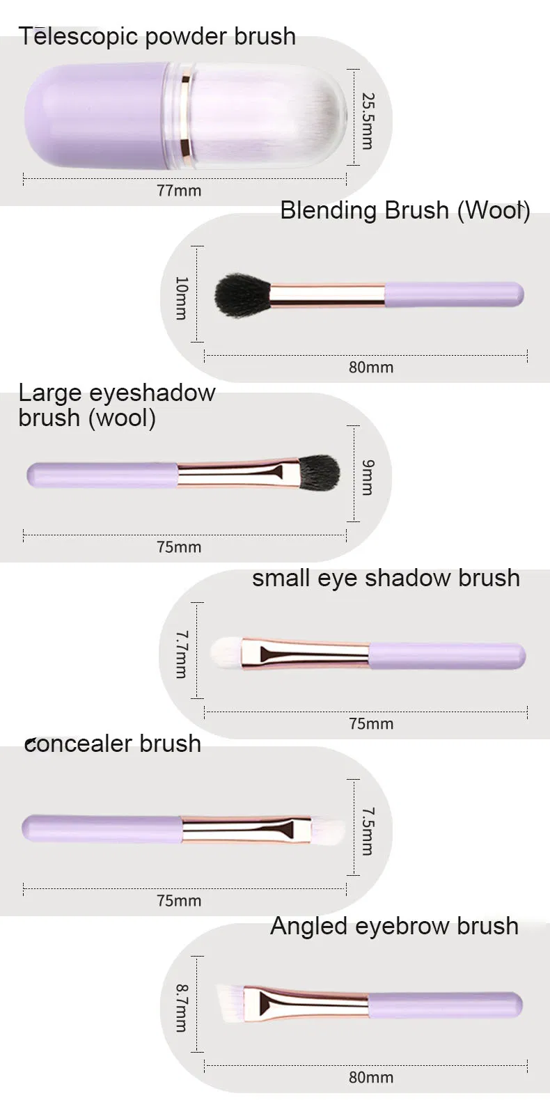 Conjunto de Pincéis de Maquiagem Mini Cosmético Portátil Profissional