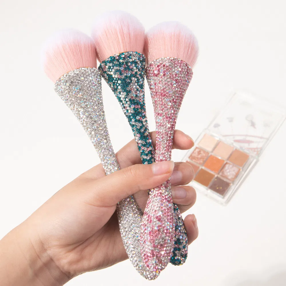 Pó de Unha de Blush Kabuki Único Pincéis de Maquiagem para o Rosto Pó de Beleza Brilhante Pincel Cosmético de Cristal Facial
