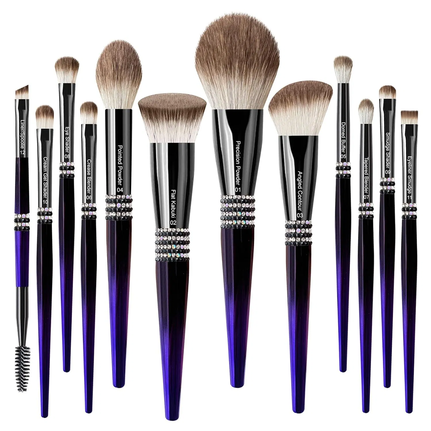 Custom Print Logo 12 PCS Bling Diamond Black Handle Professional Beauty Tools Makeup Brush Set