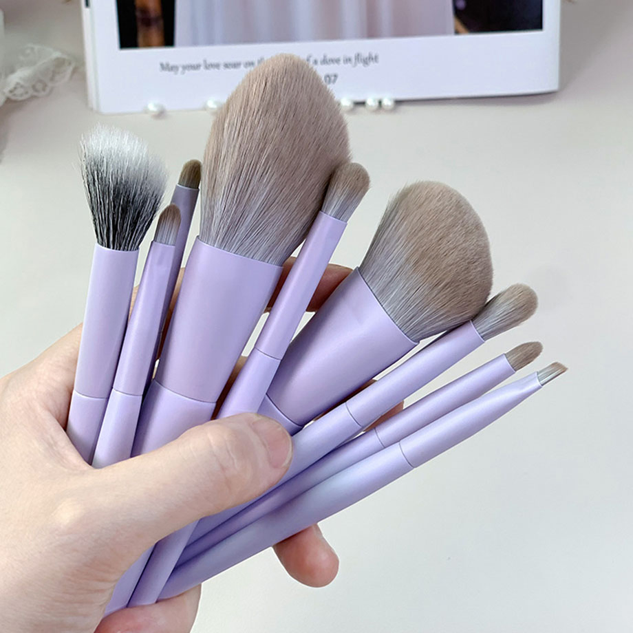 Conjunto de Pincéis de Maquiagem Mini Tamanho Viagem com Cabo Roxo em Madeira, Muito Vendido