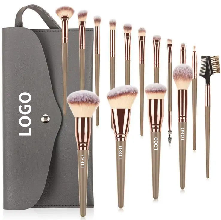 Conjunto de Pincéis de Maquiagem Veganos Portáteis com Estojo para Pó e Base