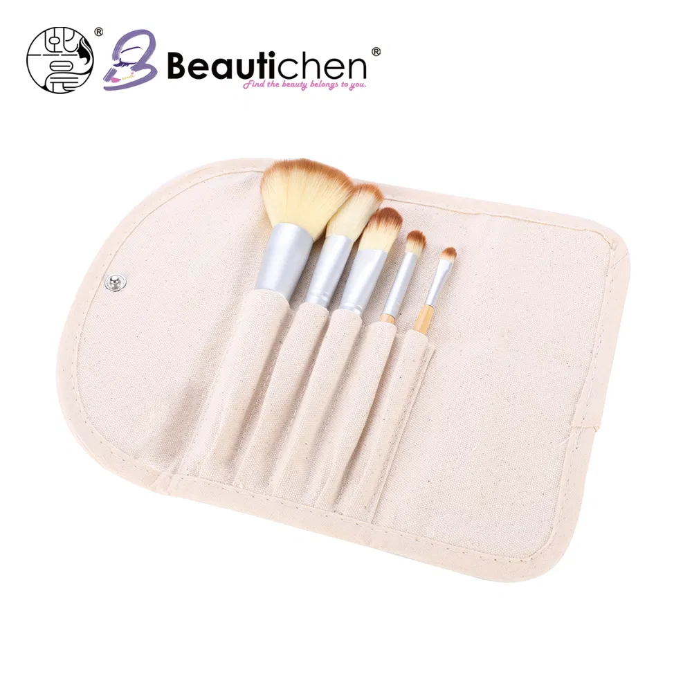Conjunto de Pincéis de Maquiagem para Viagem Beautichen 5PCS com Estojo de Lona – Cerdas Sintéticas Macias, Kit de Pincéis Cosméticos Portátil – Pincéis de Maquiagem Mini para Uso Diário