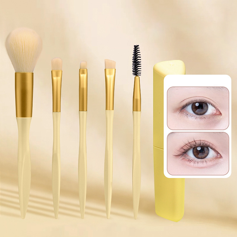 Conjunto de Pincéis de Maquiagem Profissional Beautichen 5-Piece - Cabo de Alumínio com Cerdas Sintéticas para Base, Corretivo, Mistura, Sombra e Contorno