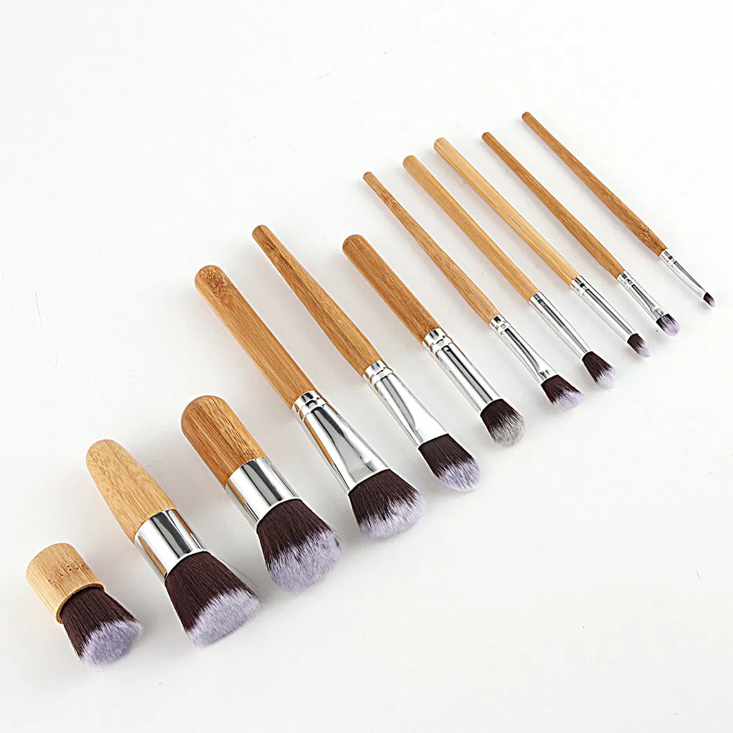 Conjunto de Pincéis de Maquiagem 11PCS Kabuki Sintético de Bambu para Base, Pó, Mistura, Corretivo, Sombras, Blush, Cosméticos, Pincéis de Maquiagem de Bambu