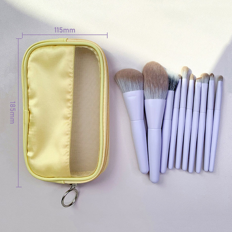 Conjunto de Pincéis de Maquiagem Mini Tamanho Viagem com Cabo Roxo em Madeira, Muito Vendido