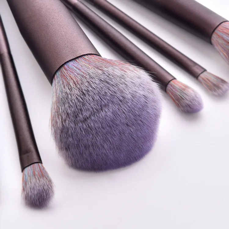 Conjunto de Pincéis de Maquiagem de Viagem Clássico com Cabo de Madeira Roxo de Alta Qualidade 7PCS