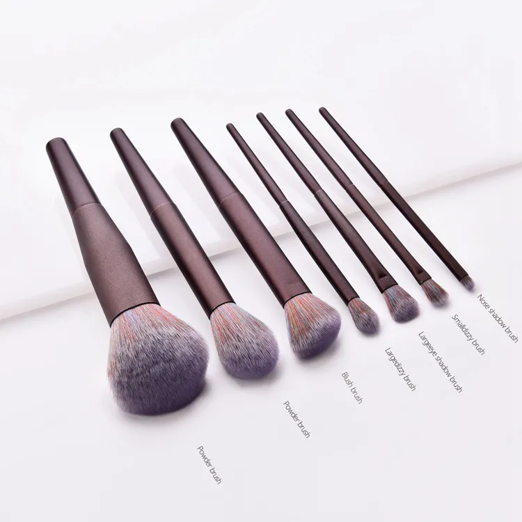 Conjunto de Pincéis de Maquiagem de Viagem Clássico com Cabo de Madeira Roxo de Alta Qualidade 7PCS