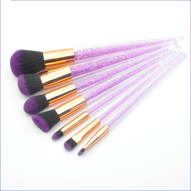 Conjunto de Pincéis de Maquiagem com Cabo de Cristal Personalizado Beautichen Fashionável 7 PCS Pincéis de Maquiagem com Glitter Roxo