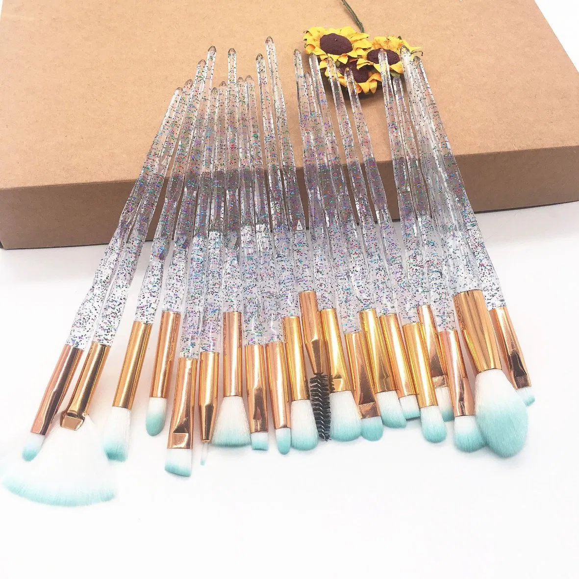 20 Conjunto de Pincéis de Maquiagem PCS Cabo Transparente em Diamante Pincel de Sombra para Olhos Multiuso Pincel de Maquiagem para o Rosto