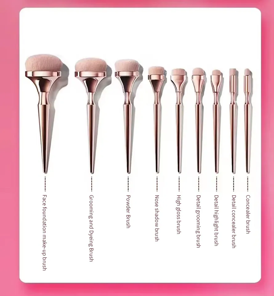 9PCS Conjunto de Pincéis Grandes para Maquiagem Pincel de Sombra de Olhos Pincel de Sobrancelha Corretivo Cosméticos Ferramentas de Beleza Maquiagem