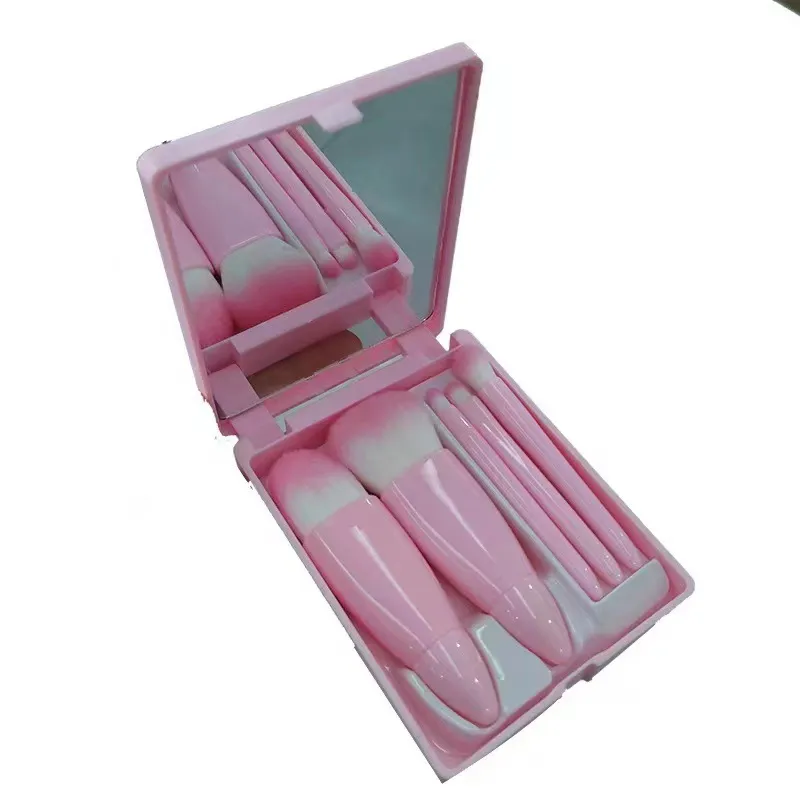 Conjunto Completo de Viagem Portátil com Espelho Pó de Sombra para Olhos Blush Ferramentas de Maquiagem Corretivo 5 Pincéis de Maquiagem