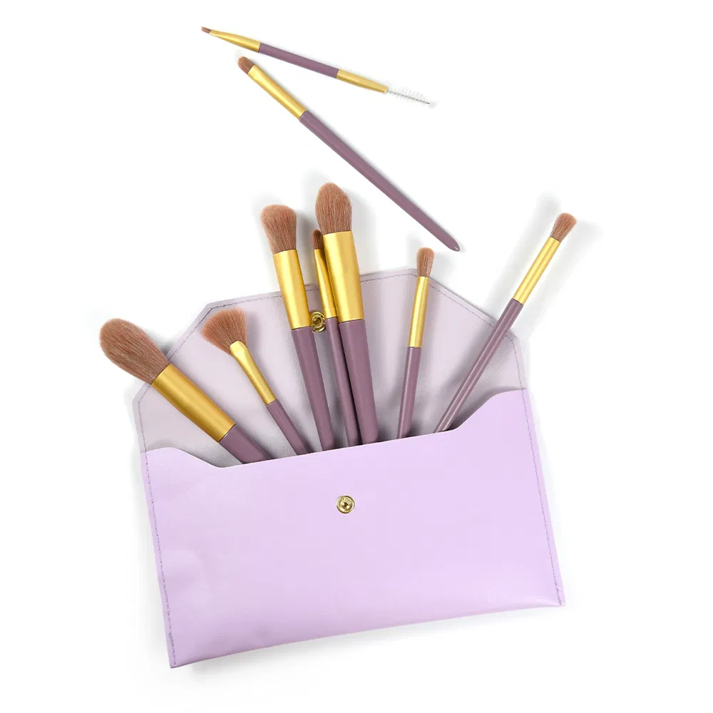 9PCS Conjunto de Pincéis de Maquiagem para Viagem da Artista Cosmética Princesa Rose para Rosto e Sombra com Bolsa Exquisita