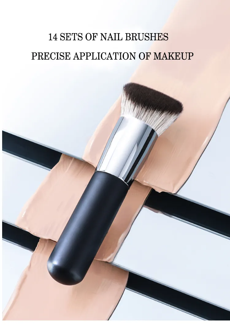 14PCS Conjuntos de Pincéis de Maquiagem Preto Profissional Kabuki Sintético Premium