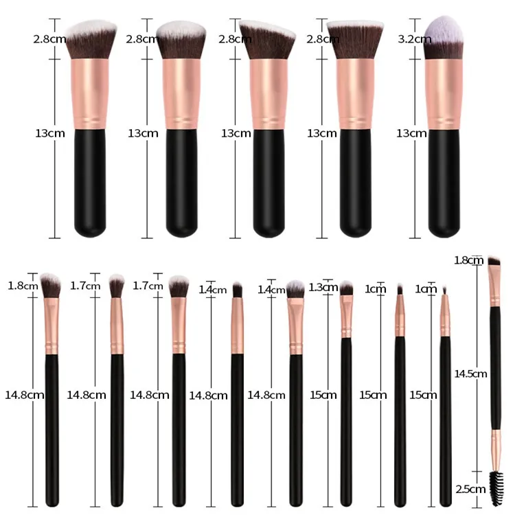 Venda Quente da Amazon 14 Pincéis de Maquiagem Naturais Veganos Foscos em Ouro Rosa Conjunto de Pincéis de Beleza para Base