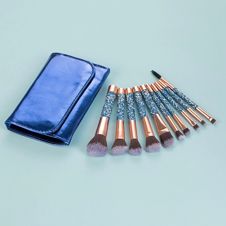 10PCS Conjunto de Pincéis Profissionais Personalizado com Cabo de Cristal Pincéis de Maquiagem para Rosto, Base e Olhos com Cerdas Pretas