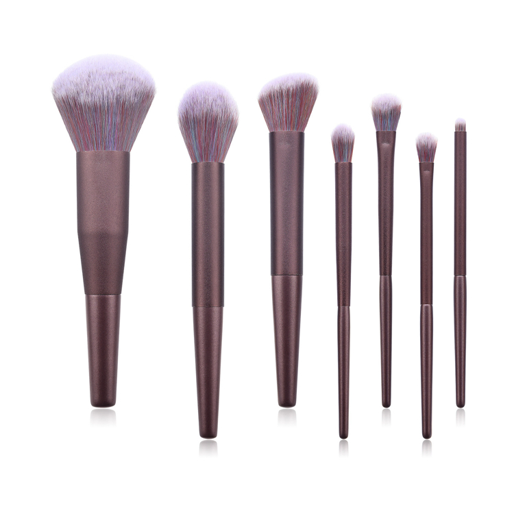 Conjunto de Pincéis de Maquiagem de Viagem Clássico com Cabo de Madeira Roxo de Alta Qualidade 7PCS