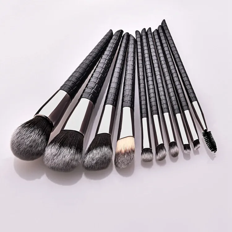 10PCS Conjunto de Pincéis de Maquiagem Personalizados Brancos de Madeira com Bolsa de Cosméticos PU Opcional