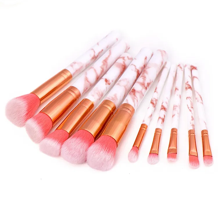 10 Conjunto de Pincéis de Maquiagem em Mármore Cabo Personalizado Fashionável Pincel Azul Pavao Etiqueta Privada Pincéis Cosméticos Maquillaje