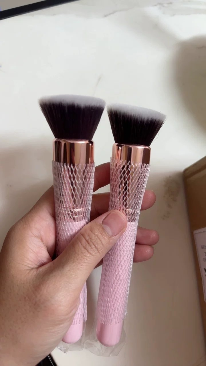 Pincel de Fundação Kabuki de Topo Plano de Marca Própria, Denso, Macio, Sintético para Maquiagem de Líquido, Creme e Pó
