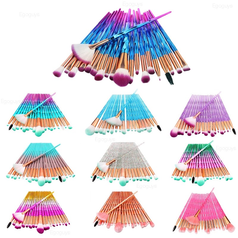 20 Conjunto de Pincéis de Maquiagem PCS Cabo Transparente em Diamante Pincel de Sombra para Olhos Multiuso Pincel de Maquiagem para o Rosto