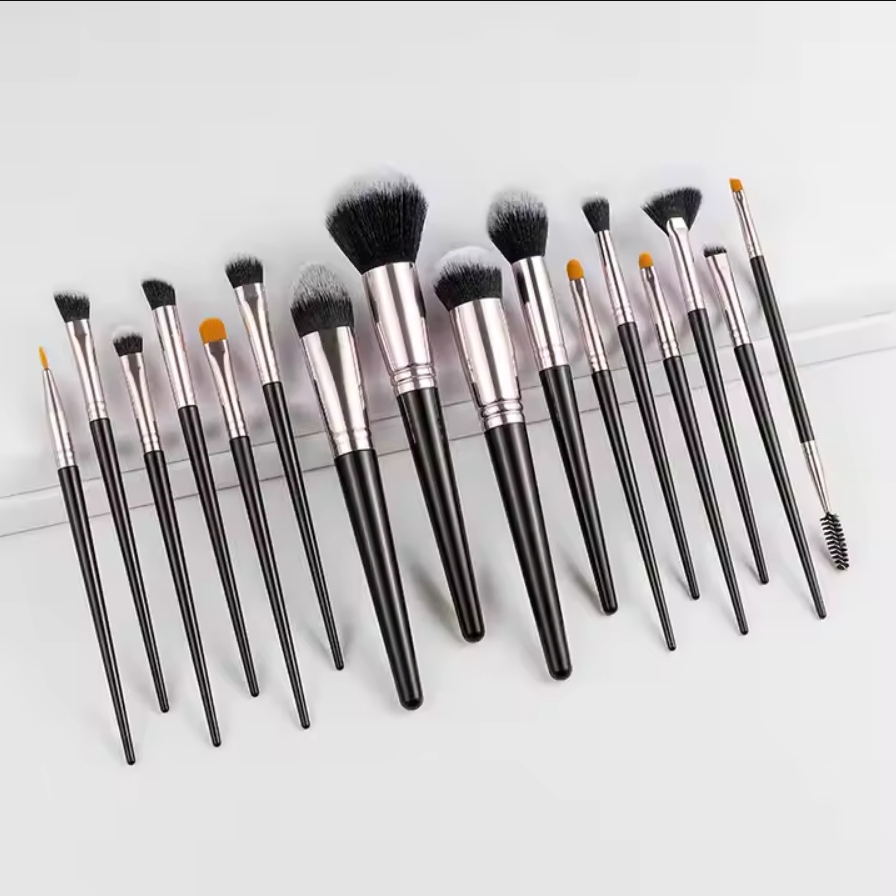 16PCS Conjunto de Pincéis de Maquiagem de Luxo Preto Vegano com Cerdas Sintéticas de Marca Própria