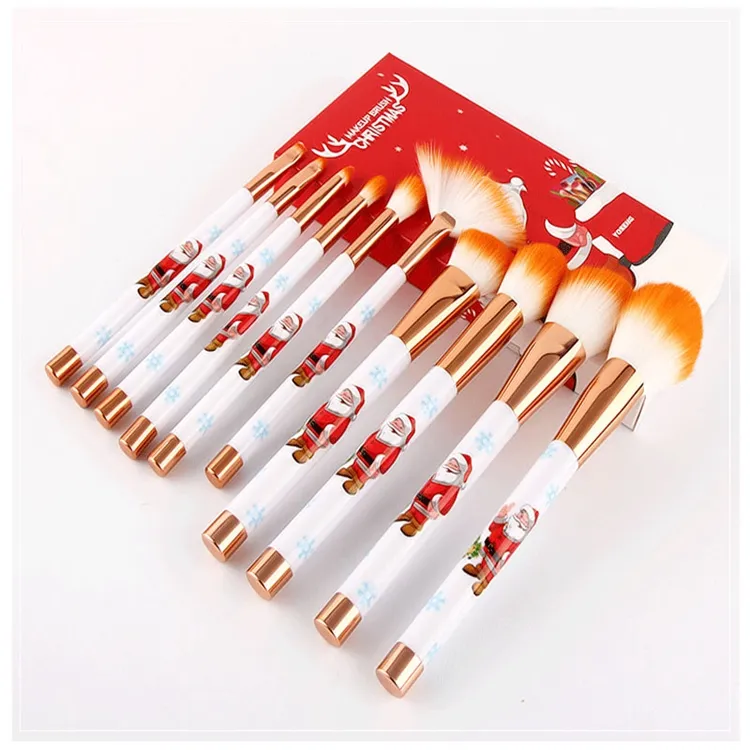 Novo Design Santa Presente Personalizado Profissional 10PCS Conjunto de Pincéis de Maquiagem de Natal