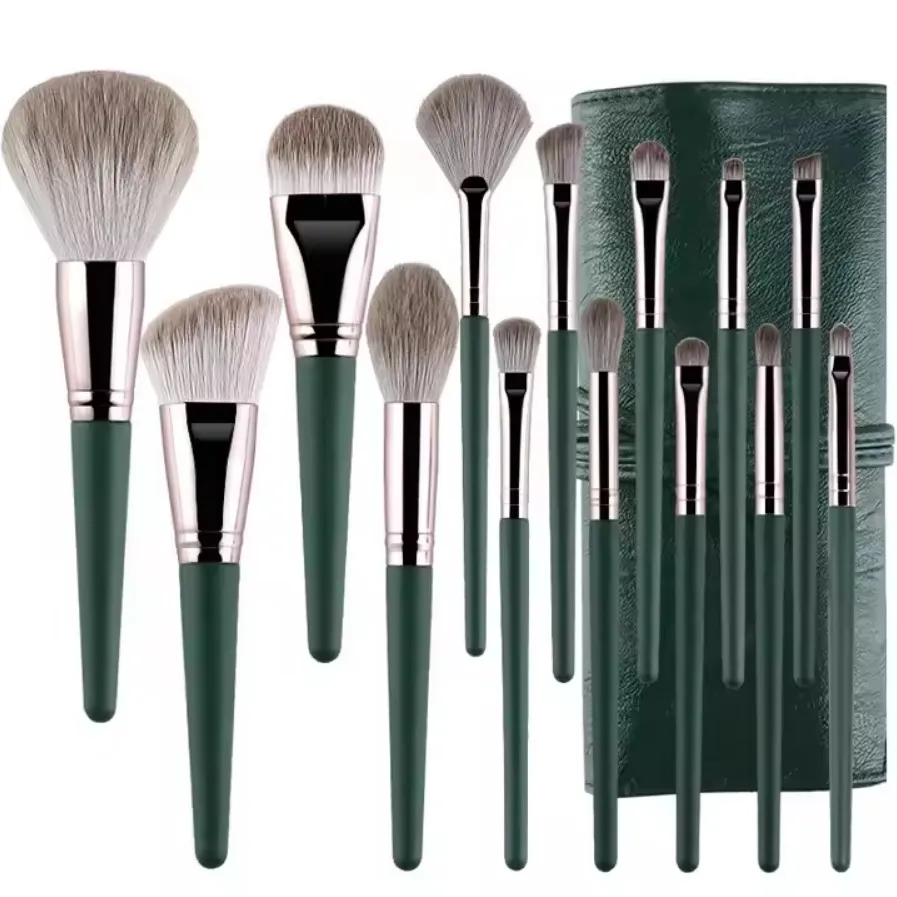 15PCS Conjunto de Pincéis Cosméticos de Cabelo Sintético com Cabo de Madeira para Mistura de Maquiagem