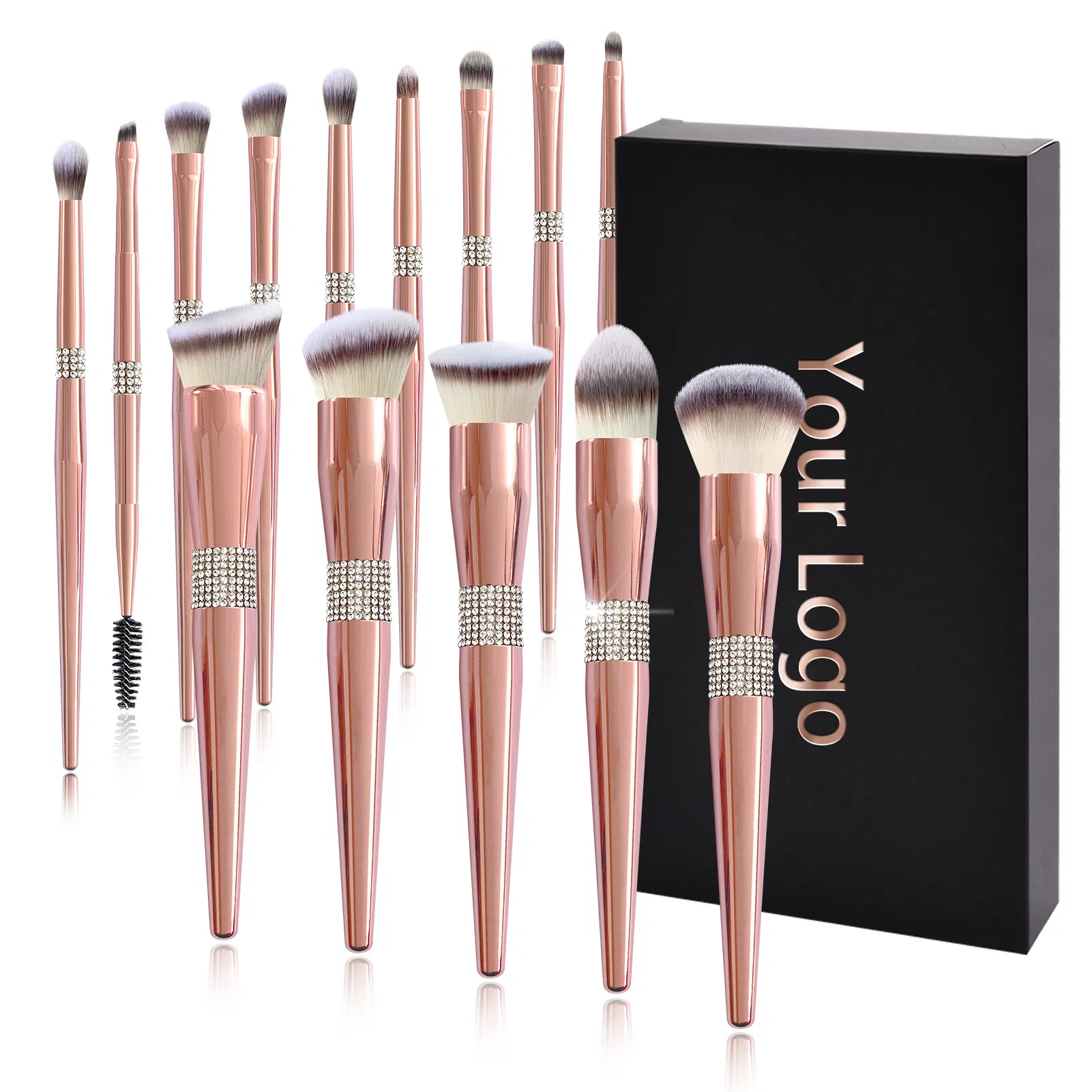 Fornecedor de Conjunto de Pincéis de Maquiagem Vegano com Diamante em Rosa Dourado Personalizado