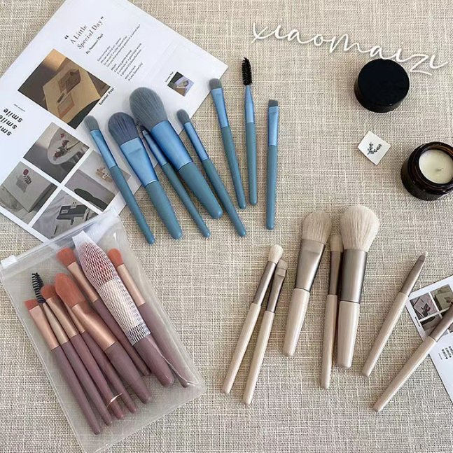 8-Piece Conjunto de Pincéis de Maquiagem Mini, Pincel de Sombra, Pincel de Corretivo, Pincel de Pó, Kit de Cerdas Macias para Iniciantes, Ferramentas de Beleza