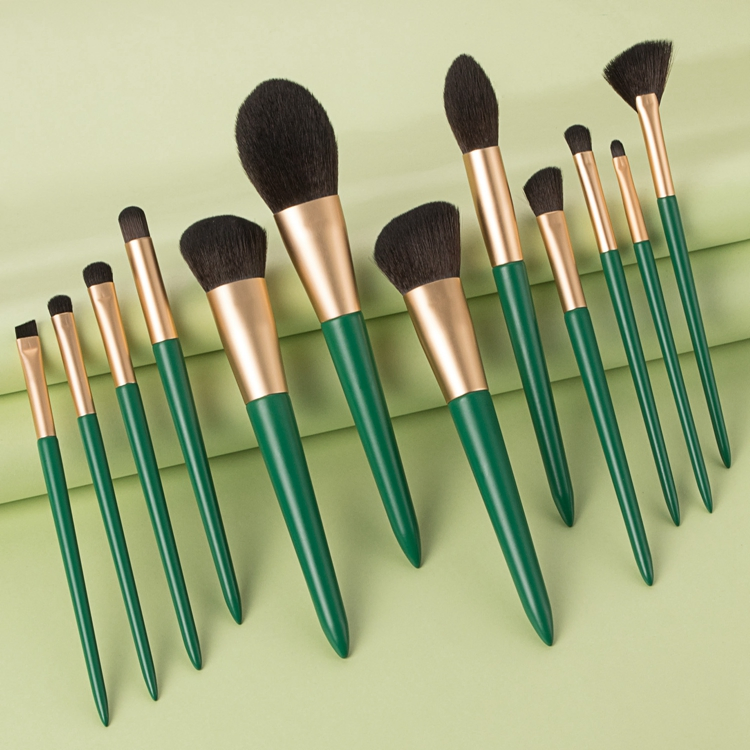 2020 Conjunto de Pincéis de Maquiagem Profissional Personalizado de Atacado em Taklon Sintético Premium Verde com Etiqueta Privada 12PCS