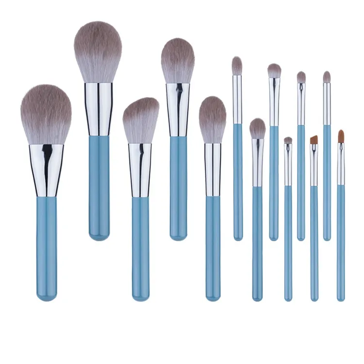 Conjunto de Pincéis de Maquiagem de Alta Qualidade Personalizados em Nylon com Cabo de Madeira Azul 13PCS Profissional
