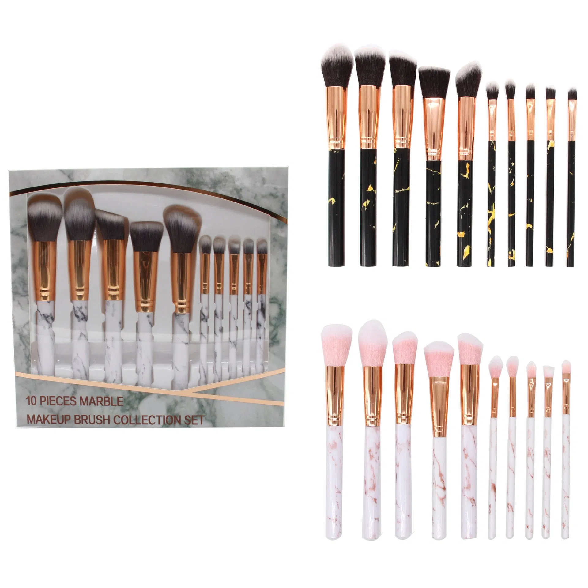 Conjunto de Pincéis de Maquiagem Beautichen em Mármore 10PCS, 5 Pincéis de Maquiagem Grandes 5 Pincéis de Maquiagem Pequenos, Conjunto de Pincéis de Maquiagem Portátil para Viagem (branco + mármore)