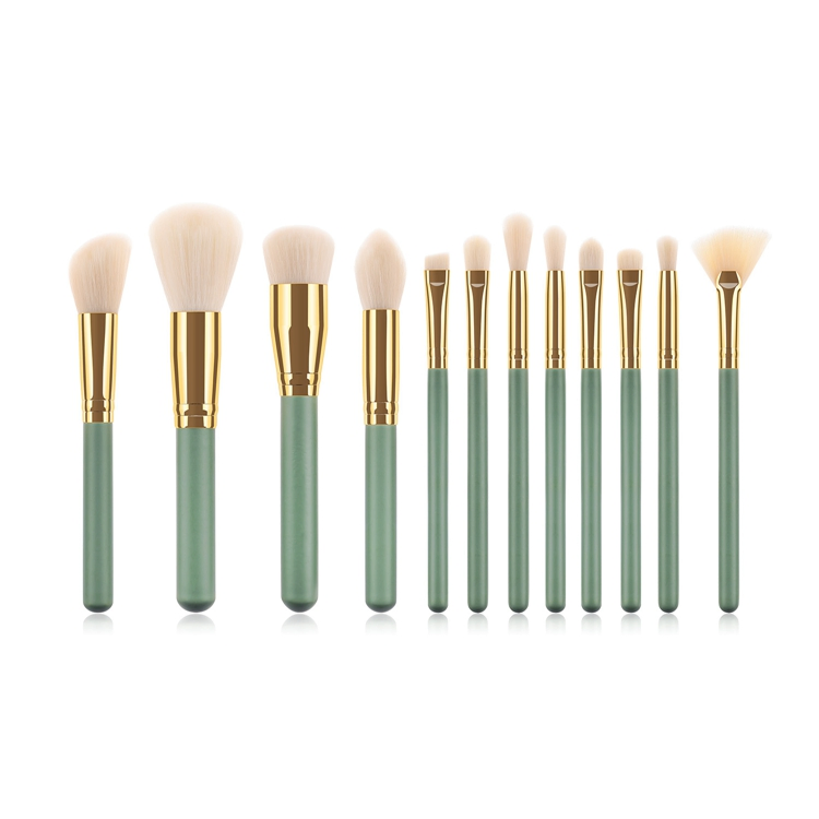 Conjunto de Pincéis de Maquiagem Vegano Sintético Verde Fresco de Baixa MOQ 12PCS