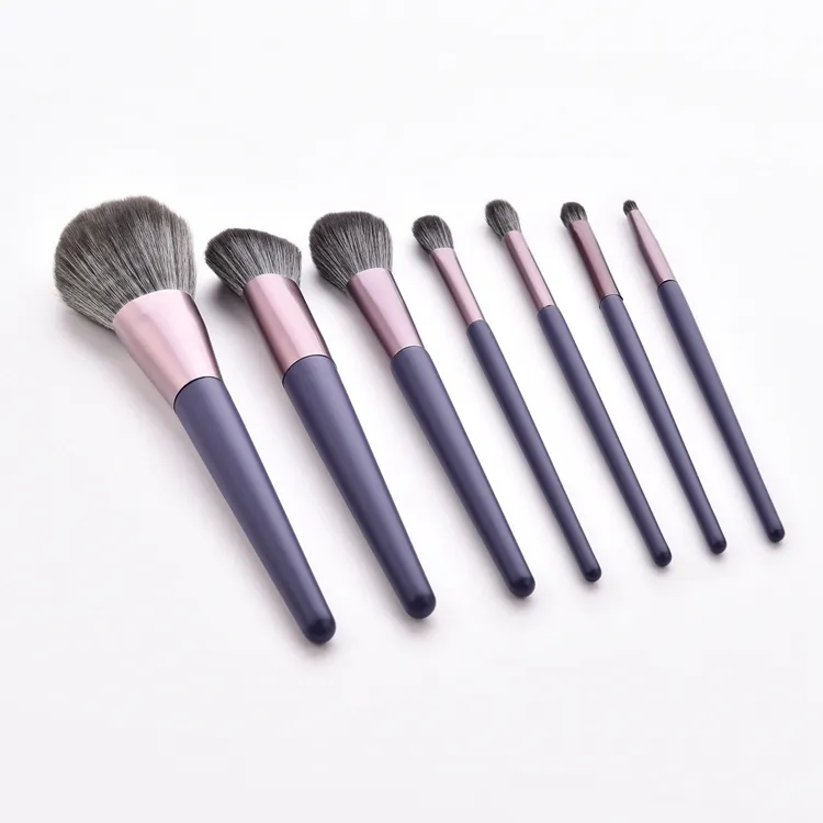 Conjunto de Pincéis de Maquiagem Personalizado em Pó Blush Feito à Mão Roxo 7 PCS