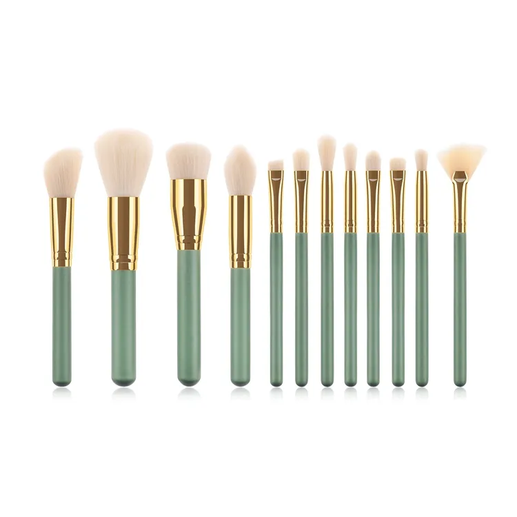 Conjunto de Pincéis de Maquiagem Vegano Sintético Verde Fresco de Baixa MOQ 12PCS