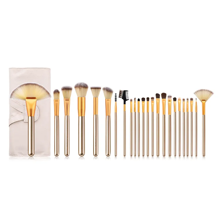 Conjunto de Pincéis de Maquiagem Premium com Cerdas Sintéticas e Livre de Crueldade para Mistura de Base, Blush, Corretivo, Sombra, Inclui Bolsa de Maquiagem de Viagem, Champagne