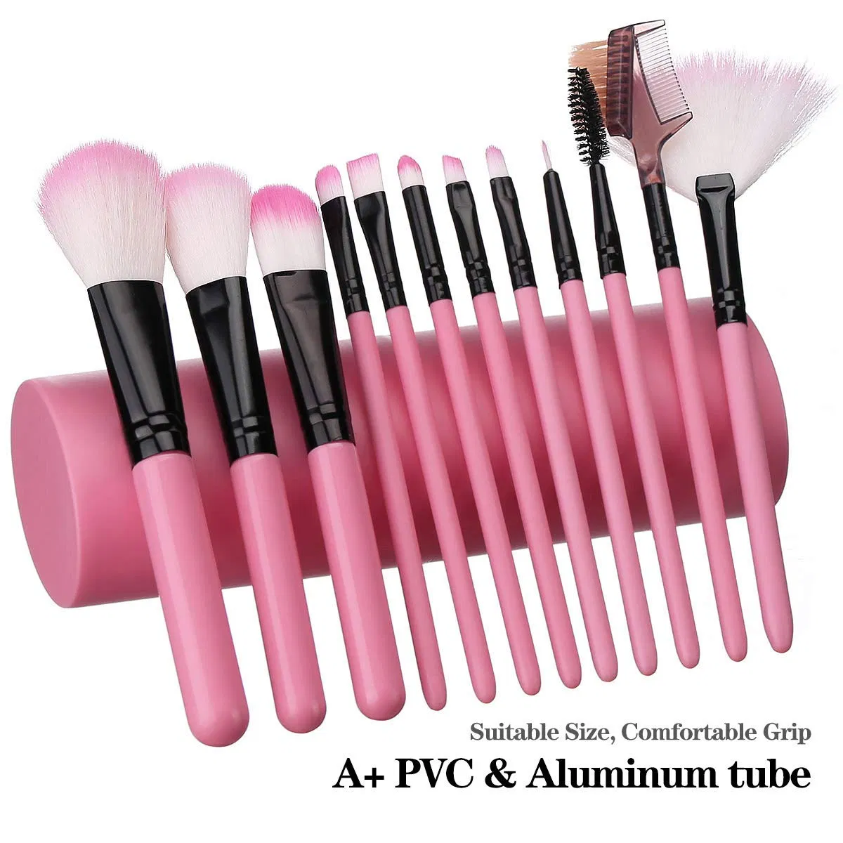 Beautichen 12 PCS Conjunto de Pincéis de Maquiagem Sintéticos Personalizados em Rosa com Logo Personalizado, Conjunto de Pincéis de Maquiagem Pequeno Fosco para Viagem com Bolsa