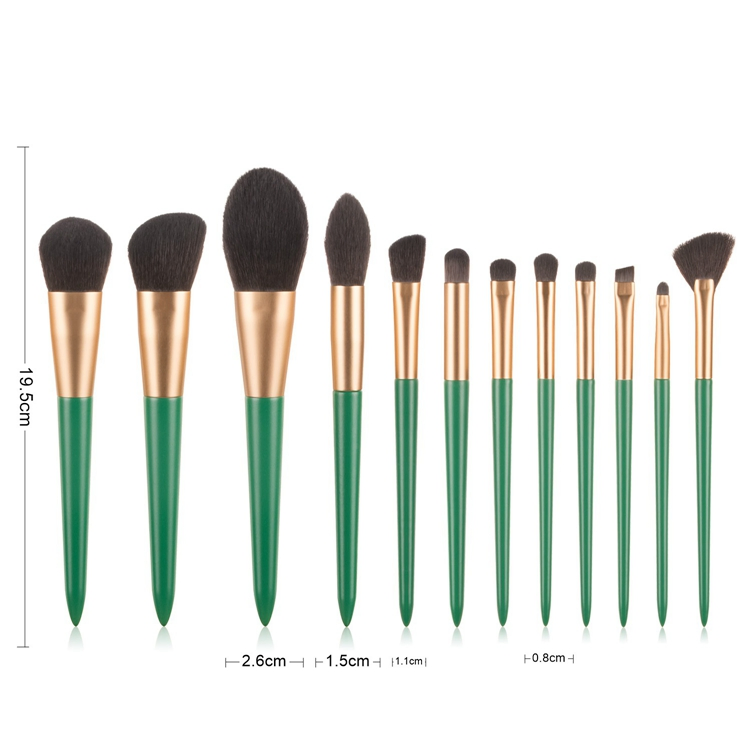 2020 Conjunto de Pincéis de Maquiagem Profissional Personalizado de Atacado em Taklon Sintético Premium Verde com Etiqueta Privada 12PCS
