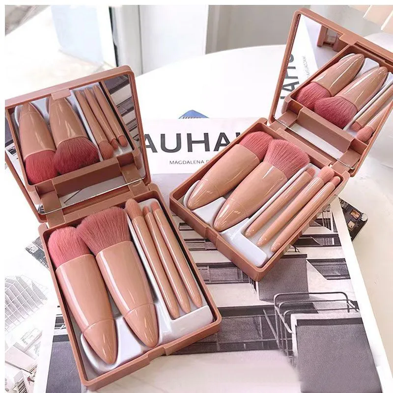 Conjunto Completo de Viagem Portátil com Espelho Pó de Sombra para Olhos Blush Ferramentas de Maquiagem Corretivo 5 Pincéis de Maquiagem