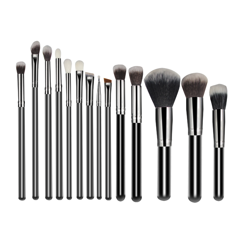 14PCS Conjuntos de Pincéis de Maquiagem Preto Profissional Kabuki Sintético Premium