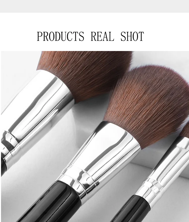 14PCS Conjuntos de Pincéis de Maquiagem Preto Profissional Kabuki Sintético Premium